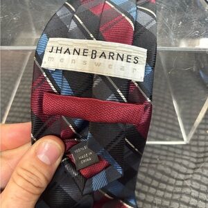 Jhane Barnes Black and Red Plaid Silk Tie